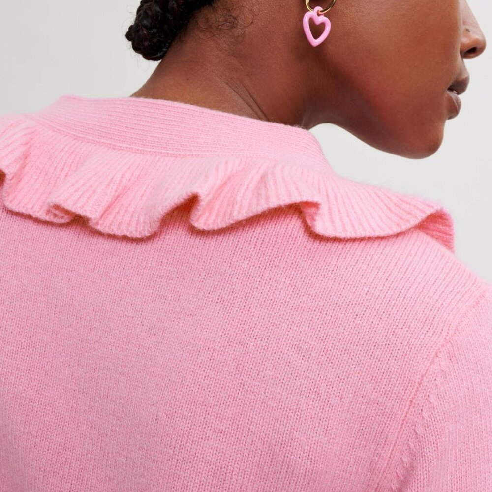 Maje Ruffled Wool-Blend Pink Cardigan - Picture 2 of 10